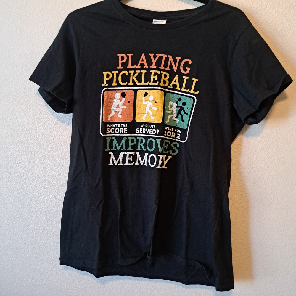 Port & Company Womens Playing Pickleball Improves Memory Graphic Tee Black L